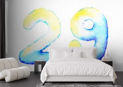 number 29 watercolor painting illustration hand drawing Wall mural