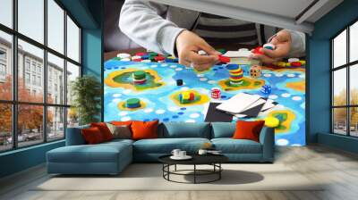 people friends family play board game together fun leisure illustration design selected focus Wall mural