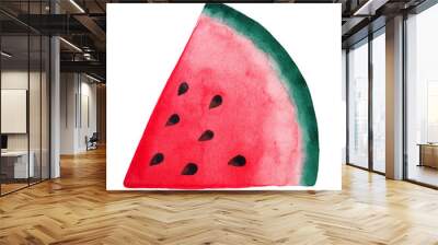 watermelon red sweet fruit food summer fresh healthy green peel juicy nature organic tropical dessert tasty slice vegetarian art illustration watercolor painting design white isolated background Wall mural