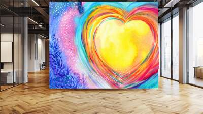 yellow moon heart watercolor painting illustration design valentines day Wall mural