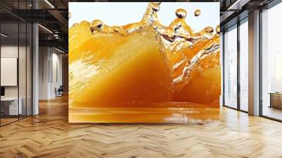 A pineapple chunk splashing into juice, golden yellow, high-energy motion, isolated on white background Wall mural