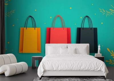 Black Friday shopping concept Black Friday sale event, bold shopping bags, minimalistic style, flat design illustration, copy space for stock photo with minimal concept, No logo, No Trademark, No text Wall mural