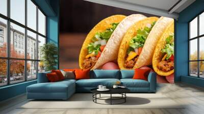 Business concept in minimal of Tacos being served at a business meeting, Taco Tuesday office culture, corporate setting, Copy space for stock photo, no text, no logo, flat design illustration Wall mural