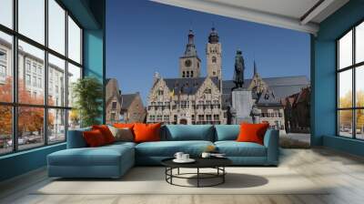 City hall Belfry and Sint-Niklaas church in Diksmuide West Flanders Belgium Wall mural