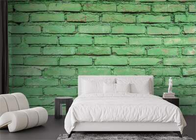 Green brick wall getting older from the top Wall mural