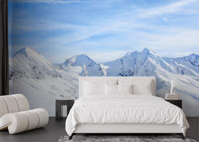 Mauntain glacier panoramic snow top panoramic view with blue cloudy sky Wall mural