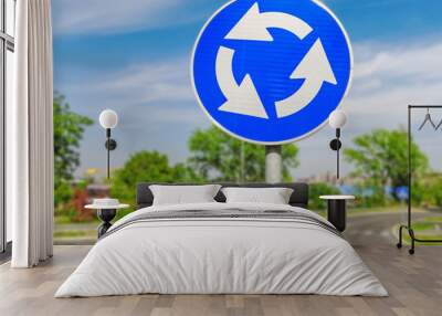 Red roundabout crossroad road traffic sign Wall mural