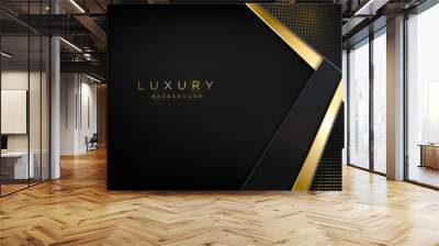 black and gold abstract geometric frame background with golden sparkle element Wall mural