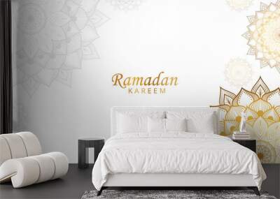 Ramadan kareem background with gold mandala on white. Vector illustration for Islamic holy month celebrations. Place for your text Wall mural