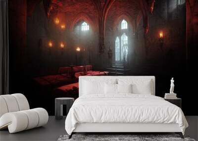 An attractive Transylvanian castle and victorian room decorated with candlesticks is the scene for games in an eerie gothic setting on Halloween. 3D illustration Wall mural