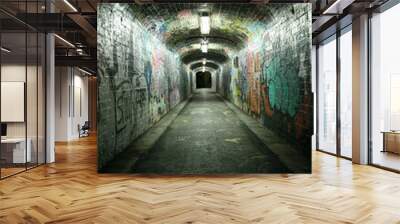 Grungy tunnel with graffitis Wall mural