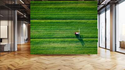 Straight lines field with a tractor spreading  Wall mural