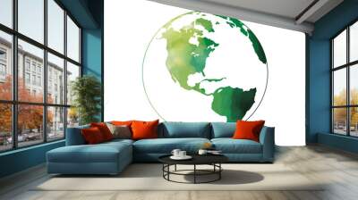 Green earth watercolor art hand drawing. Green Earth icon for environment concept. Transparent png background for Earth Day. Wall mural