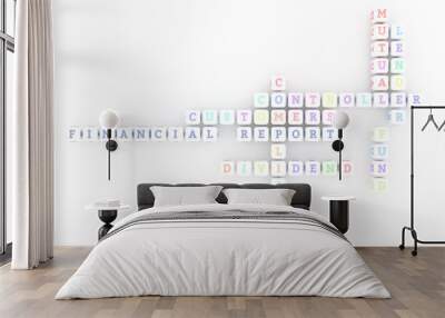 Financial Report, finance keyword crossword. For web page, graphic design, texture or background. 3D rendering. Wall mural