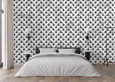 Gray or black and white b&w Virtual geometric pattern illustrations texture abstract, woven mat or rattan background. Wall mural