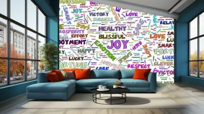 Joy, the positive emotion word cloud illustrations background abstract, hand drawn. Cover, vector, sketch & template. Wall mural