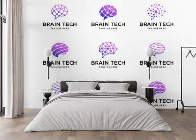 Set of abstract brain logo design vector. Logo for science innovation, machine learning, ai, medical research technology Wall mural