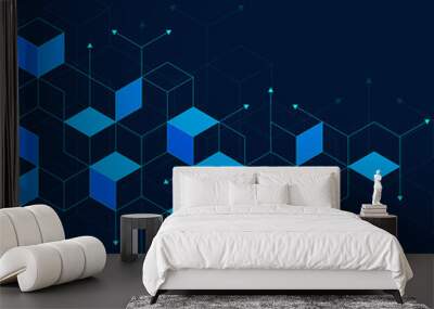 Abstract geometric background with isometric digital blocks. Blockchain concept and modern technology Wall mural