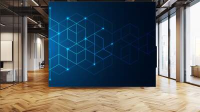 Abstract geometric background with isometric digital blocks. Blockchain concept and modern technology Wall mural