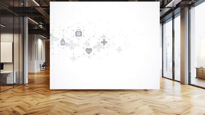 Abstract medical background with flat icons and symbols. Template design with concept and idea for healthcare technology, innovation medicine, health, science and research. Wall mural