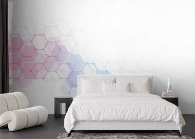 Abstract molecular structure and chemical elements. Medical, science and technology concept. Geometric background from hexagons. Wall mural