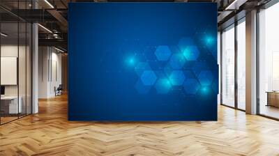 Abstract science and technology concept from hexagonal elements. Polygonal geometric design with hexagons pattern. Hi-tech digital background. Wall mural