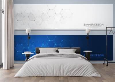 Banners design template and headers for site with molecular structures. Abstract vector background. Science, medicine and innovation technology concept. Decoration website and other ideas. Wall mural