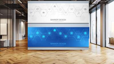 Banners design template for technological decoration with flat icons and symbols. Concept and idea for internet of things, communication, network, innovation technology, system integration. Wall mural