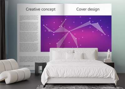 bi fold brochure template layout, flyer, cover, annual report, magazine in A4 size. Structure of molecular particles and atom. Polygonal abstract background. Vector illustration. Wall mural