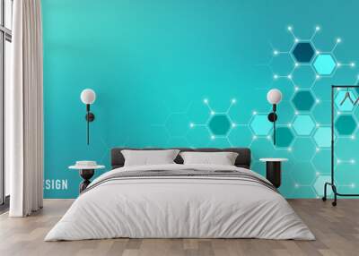 Genetic engineering and molecular structure, hexagon DNA network, science chemical and biotechnology concept, innovation technology, healthcare, and medicine design. Wall mural