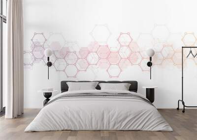 Geometric background texture with molecular structures and chemical engineering. Abstract background of hexagons pattern. Vector illustration for medical or scientific and technological modern design. Wall mural