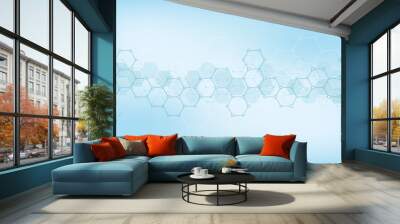 Geometric background texture with molecular structures and chemical engineering. Abstract background of hexagons pattern. Vector illustration for medical or scientific and technological modern design. Wall mural