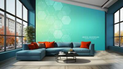 Hexagons design for medical, science and digital technology. Geometric abstract background with molecular structure and chemical compounds. Wall mural