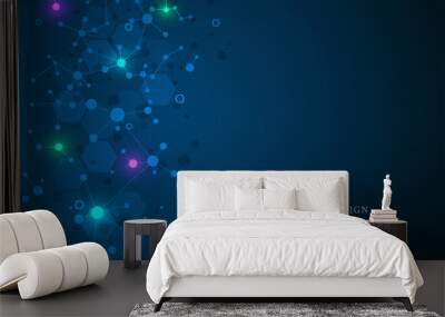 Molecular structure background and communication. Abstract background from molecule DNA. Medical, science and digital technology concept with connected lines and dots. Wall mural