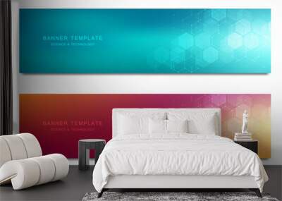 Science, medical and digital technology header or banners. Geometric abstract background with hexagons design. Molecular structure and communication vector illustration. Wall mural