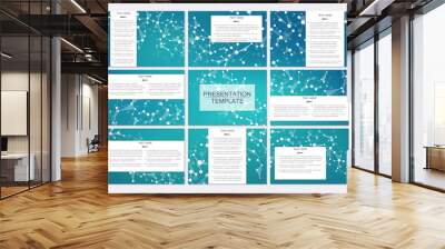 Set of modern business presentation templates in A4 size. Abstract background with molecule structure DNA and neurons. Medicine, science, technology concept. Scalable vector graphics. Wall mural