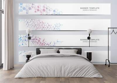 Technological and scientific banners with molecular structure background. Wall mural