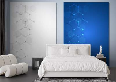 Template brochure or cover book, page layout, flyer design with molecular structures background and chemical engineering. Concept and idea for innovation technology and science. Wall mural