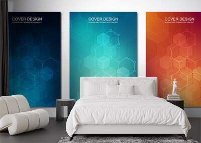 Vector template for cover or brochure, with hexagons pattern and technological background. Abstract geometric texture and hi-tech digital background. Wall mural