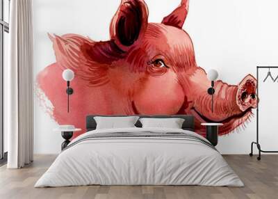 Pig head. Hand drawn watercolor illustration Wall mural