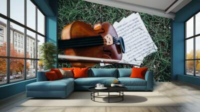 photos of a violin and sheet music Wall mural