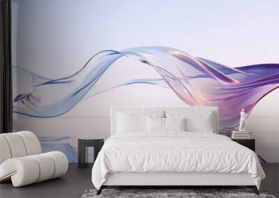 3d render abstract background in nature landscape. transparent glossy glass ribbon on water. hologra Wall mural