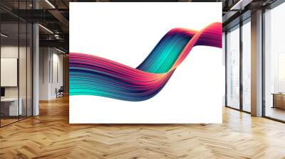 3d render iridescent metallic ribbon isolated on white background. Colorful 90s style foil shape in motion. Holographic digital art for promotion poster, banner. Realistic design element. Wall mural