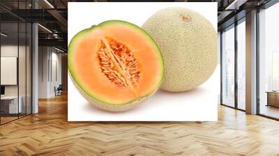 sliced cantaloupe melon path isolated Wall mural