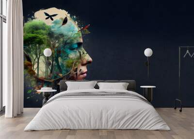 Earth man portrait, nature, animal and environment concept, protect the planet and ecosystem, generative AI
 Wall mural