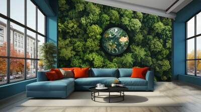 Forest, planet earth with trees, climate change, global warming, sustainable lifestyle, ecology and environment  Wall mural