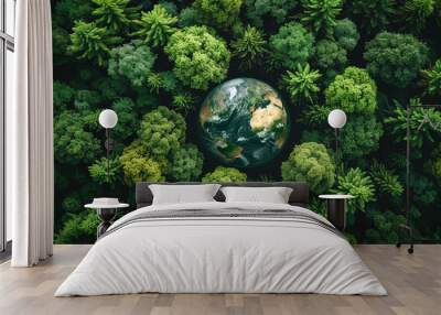 Forest, planet earth with trees, climate change, global warming, sustainable lifestyle, ecology and environment
 Wall mural