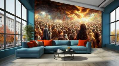 Revelation of Jesus Christ, new testament, religion of christianity, heaven and hell over the crowd of people, Jerusalem of the bible  Wall mural