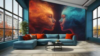 Telepathic communication human mind, communitcation, visualizing of thoughts, meditation, consciousness and healing, mental health, brain waves Wall mural