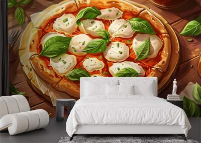  freshly made Italian pizza with mozzarella cheese slices Wall mural